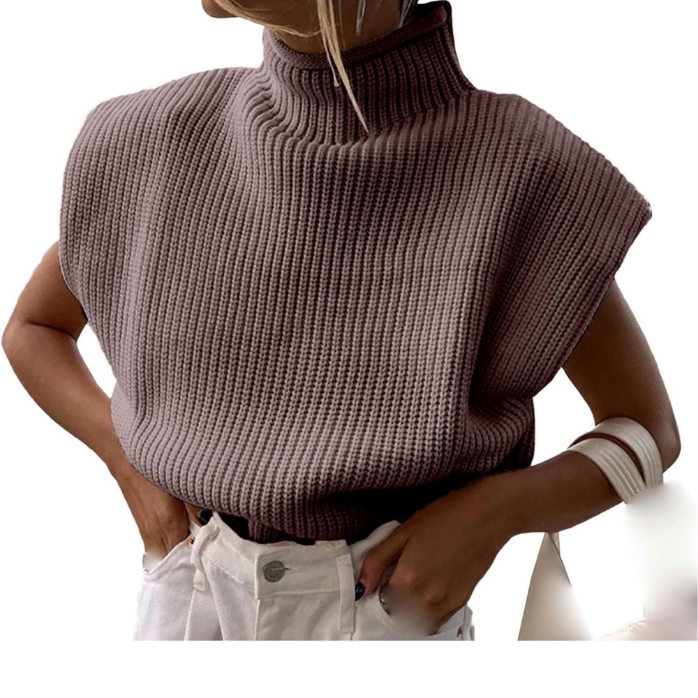 Women Shoulder Pad Sweater Top, Chic Top, Business Casual Blouse, Workwear Vest - Picture 4 of 7